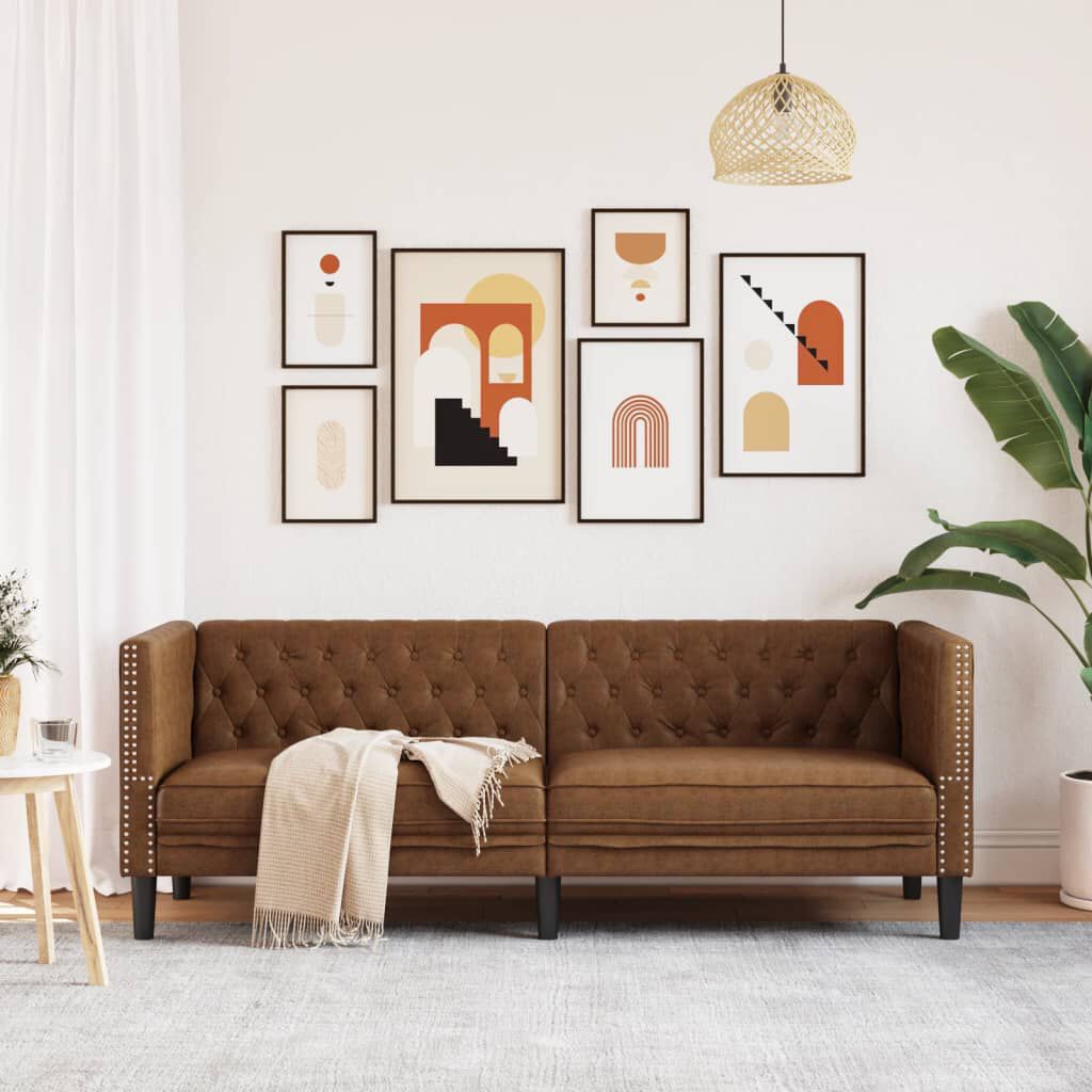 vidaXL Chesterfield Sofa 3-Seater Brown Faux Suede Leather