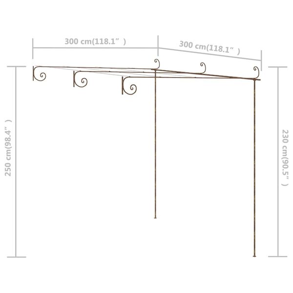 vidaXL Garden Pergola Antique Brown 3x3x2.5 m Iron
