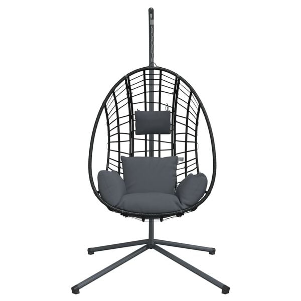 vidaXL Hanging Egg Chair with Stand Anthracite Rattan and Steel
