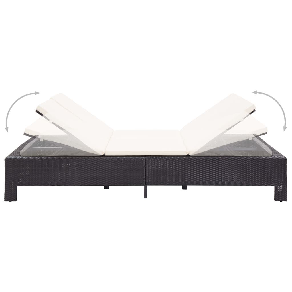 vidaXL 2-Person Sunbed with Cushion Black Poly Rattan