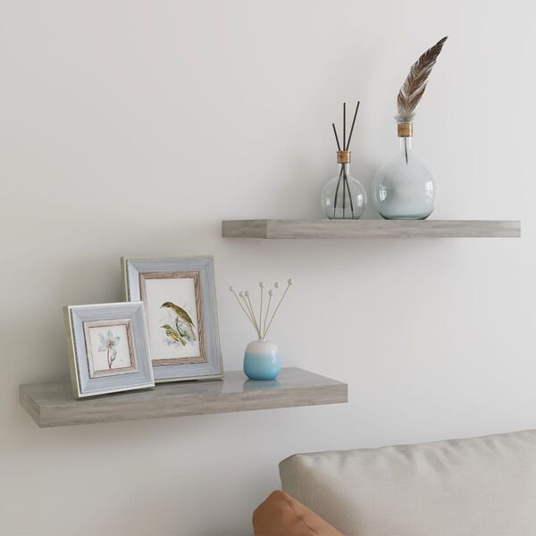 vidaXL Floating Wall Shelves 2 pcs Concrete Grey 60x23.5x3.8 cm MDF