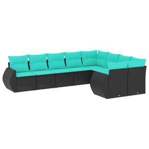 vidaXL 9 Piece Garden Sofa Set with Cushions Black Poly Rattan