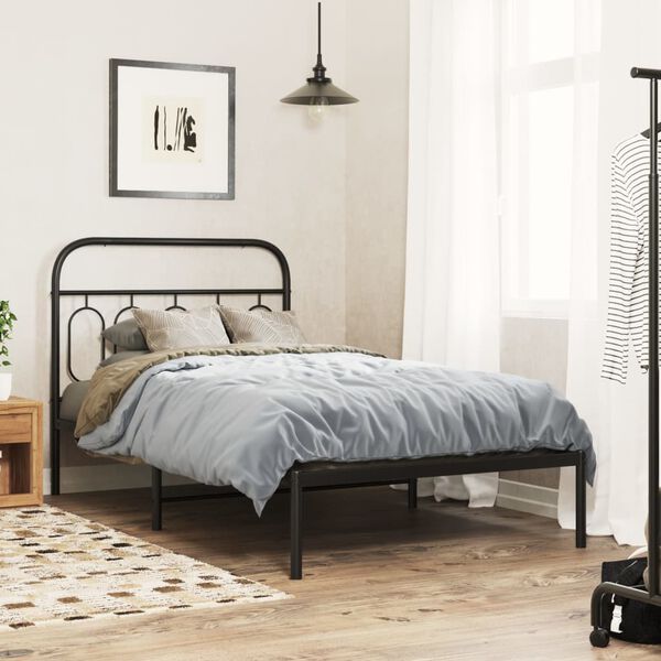 vidaXL Metal Bed Frame without Mattress with Headboard Black 100x200cm