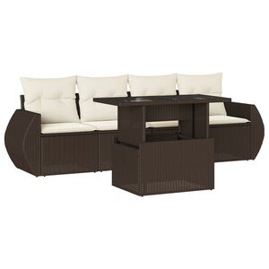 vidaXL 5 Piece Garden Sofa Set with Cushions Brown Poly Rattan