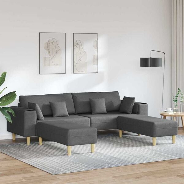 Fabric Sofa with Cushion 3 pcs Dark Grey 208 cm Fabric