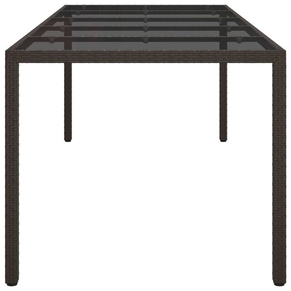 vidaXL Garden Table Brown 250x100x75 cm Tempered Glass and Poly Rattan
