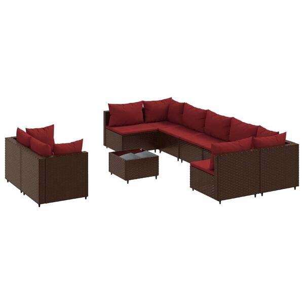 vidaXL 9 Piece Garden Sofa Set with Cushions Brown Poly Rattan