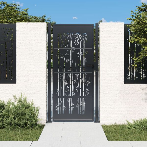 vidaXL Garden Gate Anthracite 100x175 cm Steel Bamboo Design