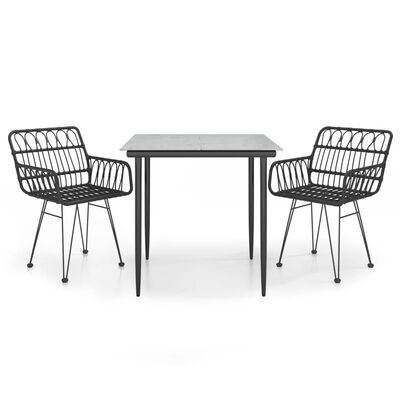 vidaXL 3 Piece Garden Dining Set Black Poly Rattan