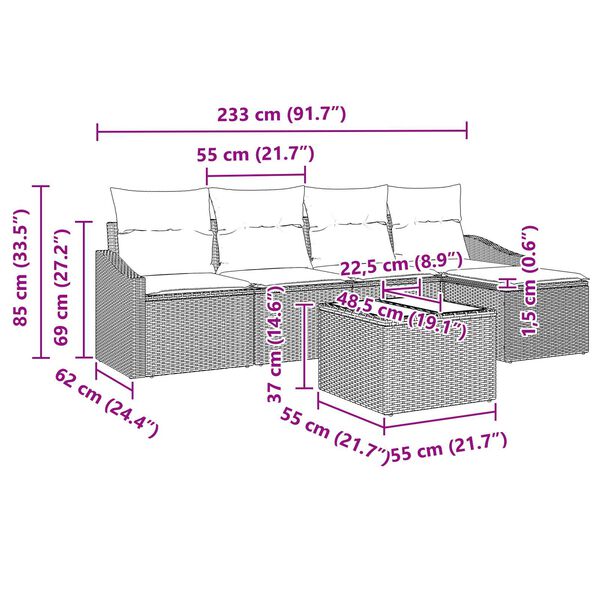 vidaXL 6 Piece Garden Sofa Set with Cushions Black Poly Rattan