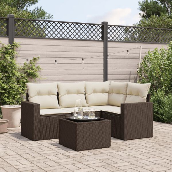 vidaXL 5 Piece Garden Sofa Set with Cushions Brown Poly Rattan