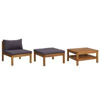 vidaXL 3 Piece Garden Lounge Set with Dark Grey Cushions Acacia Wood