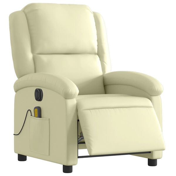 vidaXL Electric Massage Recliner Chair Cream Real Leather