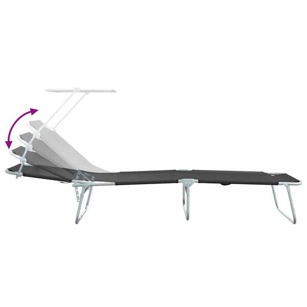 vidaXL Folding Sun Lounger with Canopy Steel and Fabric Black