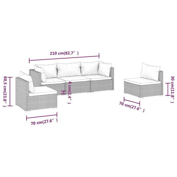 vidaXL 5 Piece Garden Lounge Set with Cushions Poly Rattan Brown