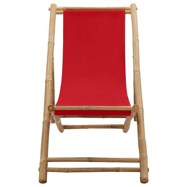 vidaXL Deck Chair Bamboo and Canvas Red