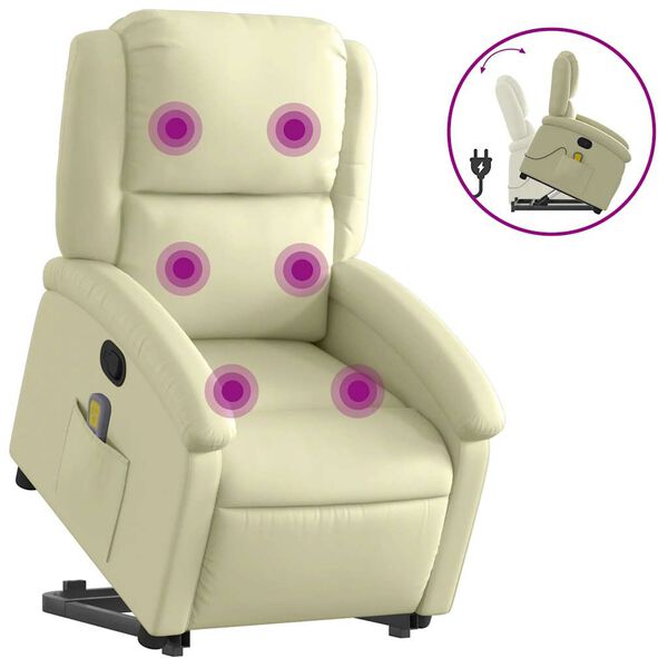 vidaXL Stand up Massage Recliner Chair Cream Real Leather