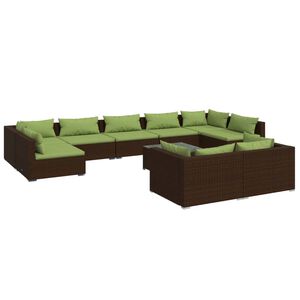 vidaXL 10 Piece Garden Lounge Set with Cushions Brown Poly Rattan
