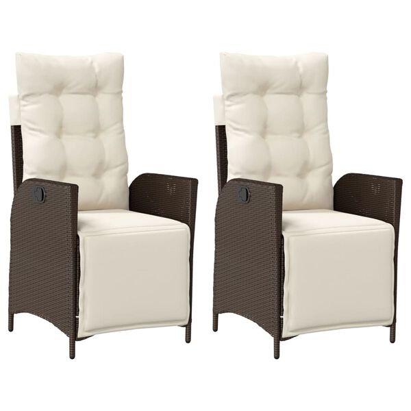 vidaXL Reclining Garden Chairs 2 pcs with Footrest Brown Poly Rattan