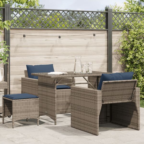 vidaXL 4 Piece Garden Sofa Set with Cushions Grey Poly Rattan
