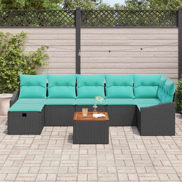 vidaXL Garden Sofa Set with Cushion 8 pcs Black Poly rattan