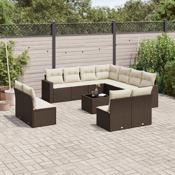 vidaXL 12 Piece Garden Sofa Set with Cushions Brown Poly Rattan