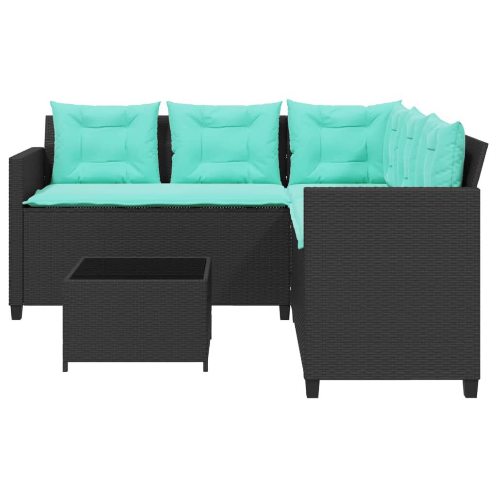 vidaXL Garden Sofa with Table and Cushions L-Shaped Black Poly Rattan