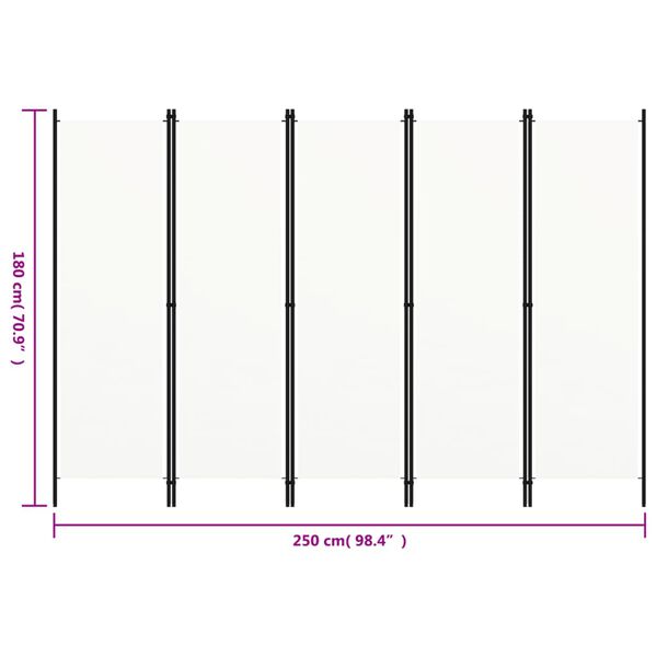vidaXL 5-Panel Room Divider White 250x180 cm