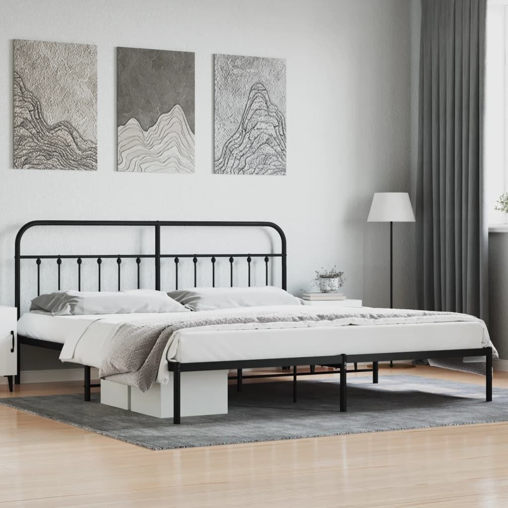 vidaXL Metal Bed Frame without Mattress with Headboard Black 193x203cm
