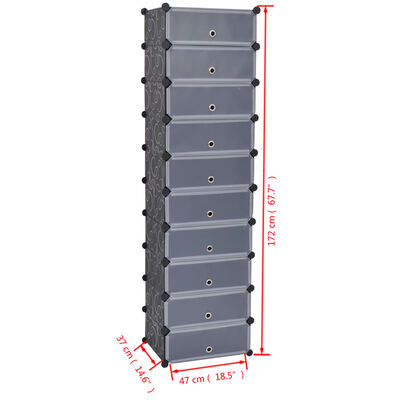 vidaXL Interlocking Shoe Organiser with 10 Compartments Black
