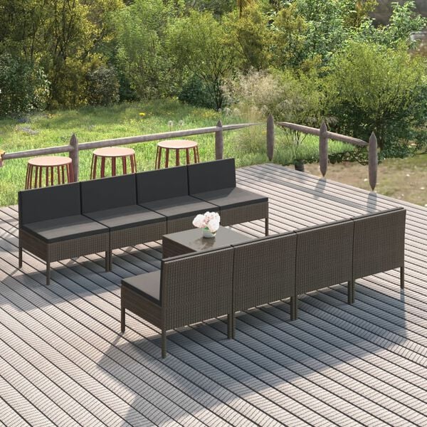 vidaXL 9 Piece Garden Lounge Set with Cushions Poly Rattan Grey
