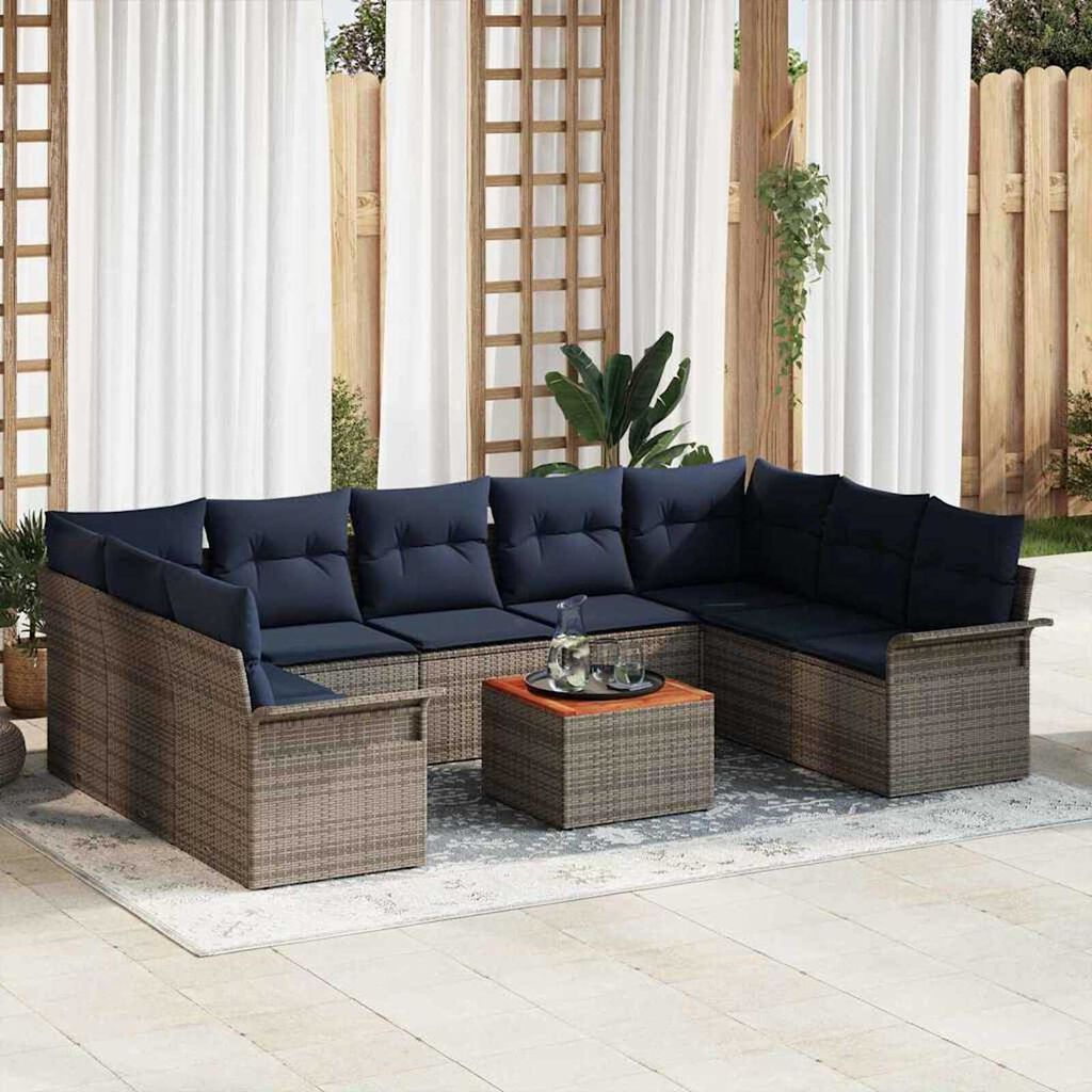 vidaXL Garden Sofa Set 10 pcs Grey Poly rattan