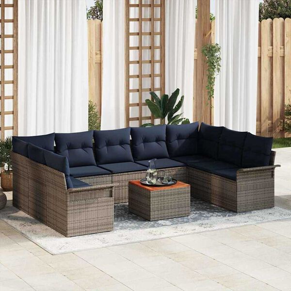 vidaXL Garden Sofa Set 10 pcs Grey Poly rattan