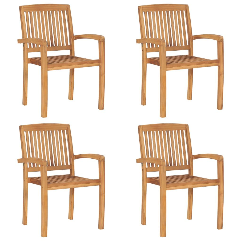 vidaXL Stacking Garden Chairs with Cushions 4 pcs Solid Teak Wood