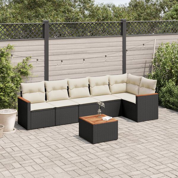 vidaXL 7 Piece Garden Sofa Set with Cushions Black Poly Rattan