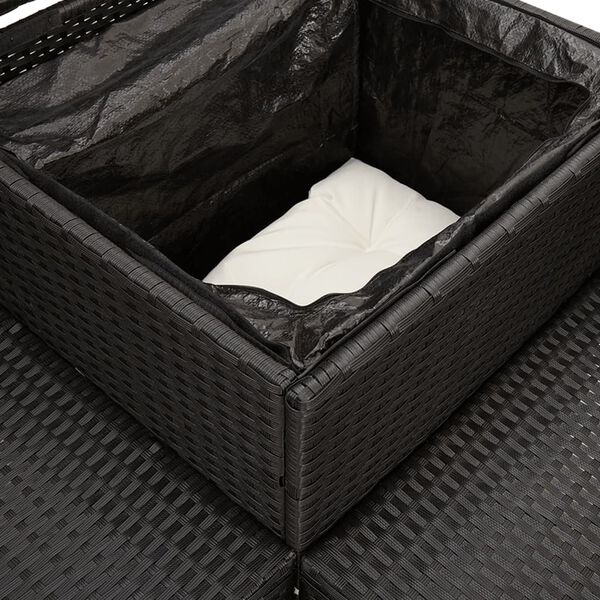 vidaXL Garden Sofa with Table and Cushions L-Shaped Black Poly Rattan