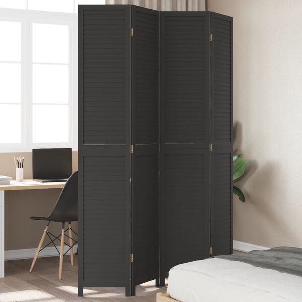 vidaXL Room Divider&nbsp;4 Panels Black Solid Wood Paulownia