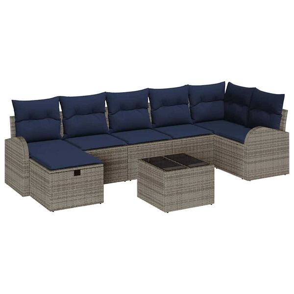 vidaXL Garden Sofa Set 8 pcs Grey and navy 289 x 124 x 85 cm