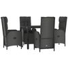 vidaXL 5 Piece Garden Dining Set with Cushions Black Poly Rattan