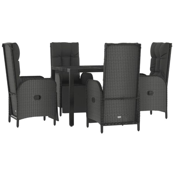 vidaXL 5 Piece Garden Dining Set with Cushions Black Poly Rattan