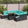 vidaXL Garden Sofa Set with Storage 9 pcs Black Poly rattan