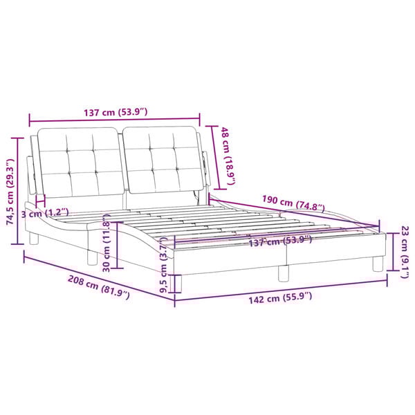 vidaXL Bed Frame without Mattress "Zadar" Black and White 137x190 cm Faux Leather