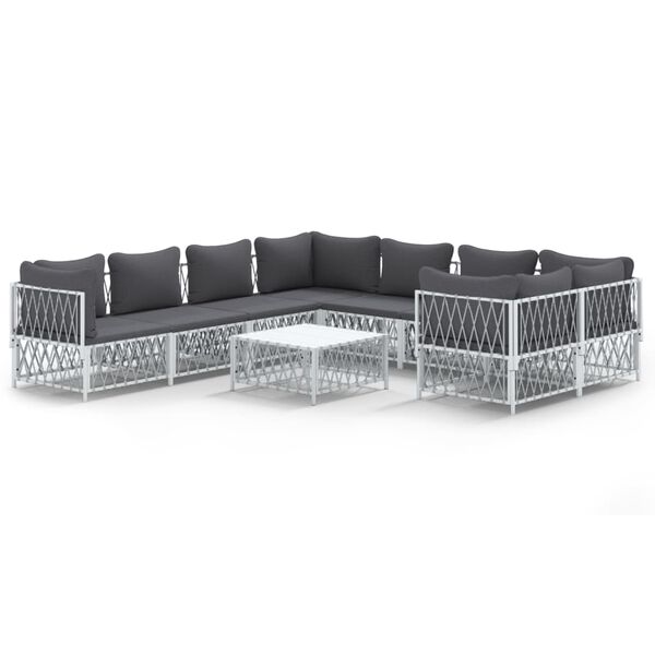 vidaXL 9 Piece Garden Lounge Set with Cushions White Steel