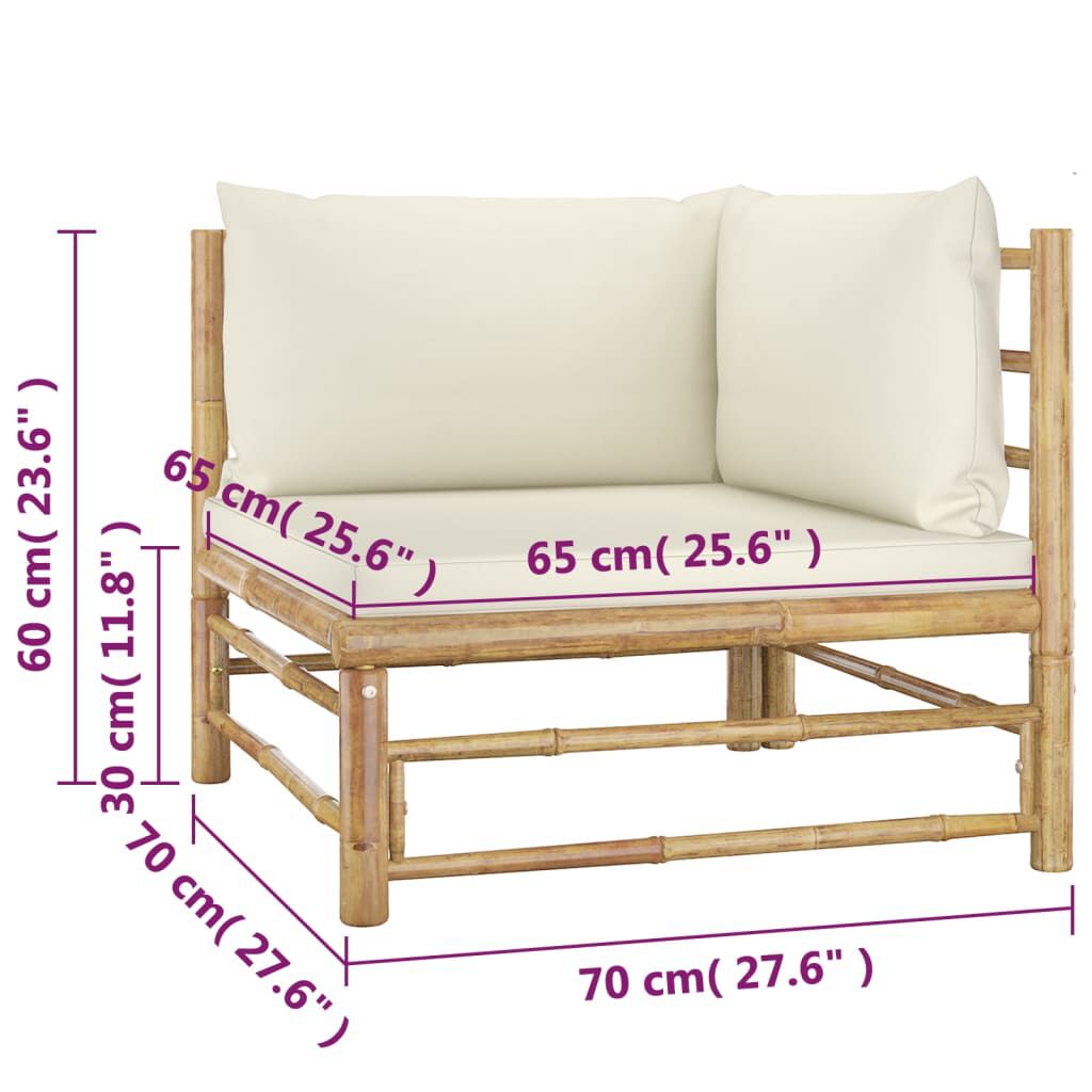vidaXL 4 Piece Garden Lounge Set with Cream White Cushions Bamboo