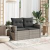 vidaXL Garden Sofa with Cushions 2-Seater Grey Poly Rattan