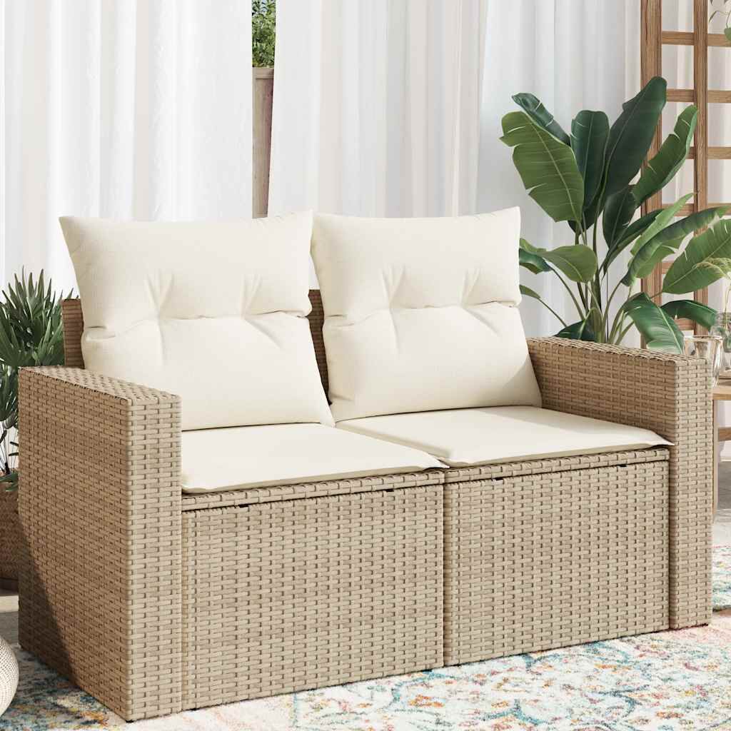 vidaXL Garden Sofa with Cushions 2-Seater Beige Poly Rattan