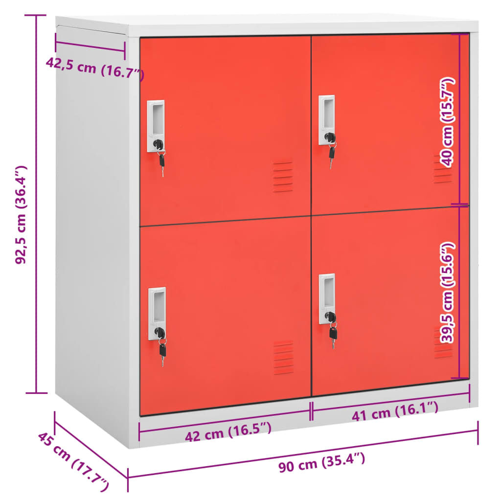vidaXL Locker Cabinet Light Grey and Red 90x45x92.5 cm Steel
