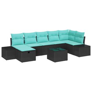 vidaXL Garden Sofa Set with Cushion 8 pcs Black Poly Rattan