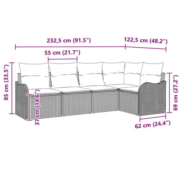 vidaXL Garden Sofa Set with Cushion 5 pcs Black Poly rattan