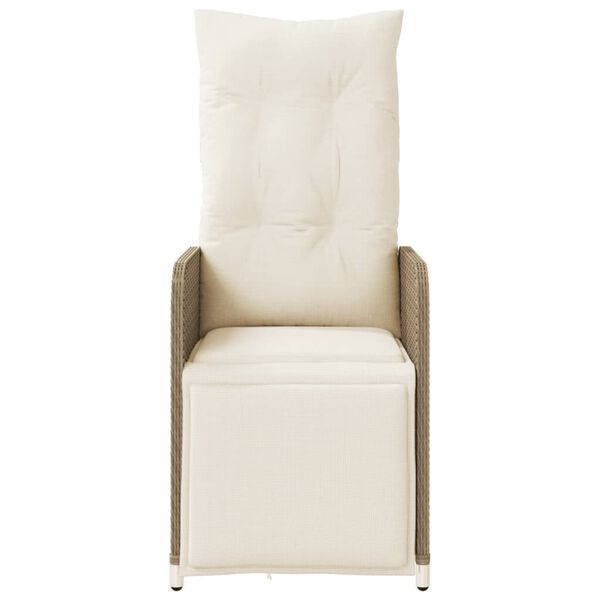 vidaXL Reclining Garden Chair with Cushions Beige Poly Rattan